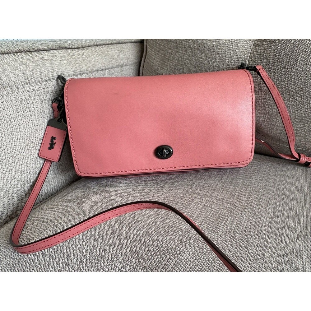 COACH Dinky 20215 Turnlock Crossbody Colorblock Pink Glovetanned Leather Bag